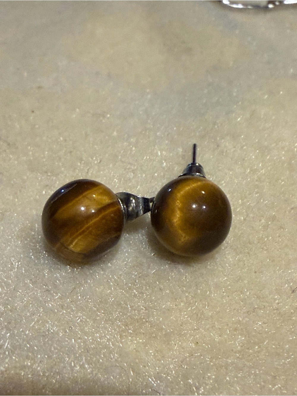 Round Tiger Eye Brown Stud Earrings - Unbranded
